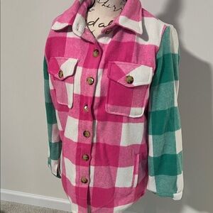 Pink and Green Plaid Button-Up SHacket